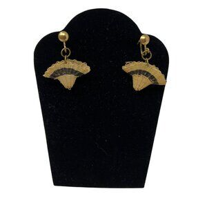 Hat‎ Earrings Rattan Vintage Gold Tone Screw Back Tan